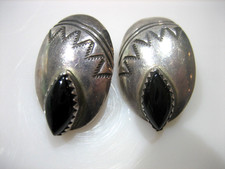 IHMSS Navajo Sterling & Black Onyx Earrings Signed By Foster Yazzie picture