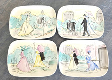 Vintage Hand Painted Ceramic Plates Lot 4 Paris Fashion Mid Century 5in x 7in picture