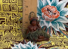 Vintage Sitting Hawaiian Hula Girl Figurine Grass Skirt Red Clay 1940’s picture