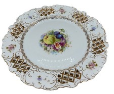 VINTAGE Reticulated, Scalloped and Gold Trimmed Edge w/ Fruit And Floral Plate picture
