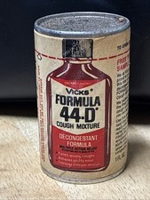 Vintage Vicks Formula 44-D Cough Mixture 1970s Sealed 1FL.oz. Sample Container picture