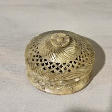 Vintage Soapstone Jewelry Trinket Box Incense Burner Hand Carved Boho 3