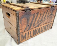 Antique 1931 Miller Brewing  Wooden Crate Box Milwaukee W/Lid & Working Latch picture