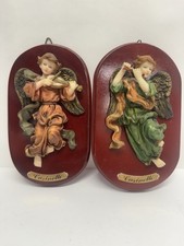 Lareaux Casinelli Pair Angel Musician Wall Plaques Violin Flute Resin Decor  picture