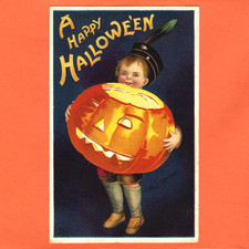 Halloween Clapsaddle Boy Glowing JOL Delivery Uniform Hat A/S Emb PC c1909 EUC picture