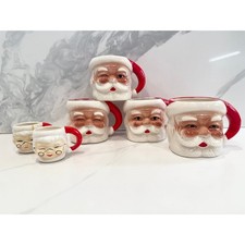Vintage Japan Santa Mrs Claus Face Mugs Set 6 Christmas Ceramic 4 Large 2 Mini picture