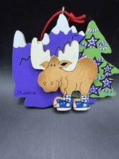 VTG Mother Moose Enterprises Wooden Ornament Maine Sneaker Moose 1987 USA  picture