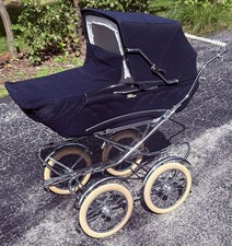 Vintage 1970’s Peg Perego Pram Baby Carriage - Navy Blue Suede - Made in Italy picture