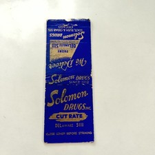 Solomon Drugs Inc Cut Rate Since 1912 Delaware Vintage Matchbook Cover TMB55-1 picture