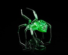 Deep Green Yellow Uranium Glass Spider Figurine – Miniature Insect – Sci-Fi Glow picture