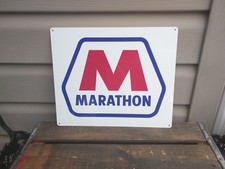 Marathon Metal Sign Gas Station Oil Pump Garage Mechanic Shop Retro 10x12