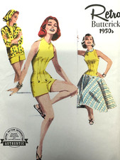 RETRO 1950s Fitted Playsuit Blouse & Full Skirt Pattern Butterick R12229 Sz16-24 picture