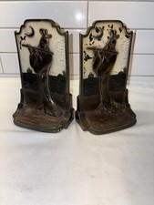 Antique Pair of  Bronze Deco “Oriental” Bookends Moonlight Sonata Copyright 1929 picture