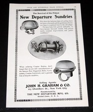 1903 OLD MAGAZINE PRINT AD, NEW DEPARTURE, COASTER BRAKES, BELLS & CYCLOMETERS picture