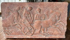 Ancient Style Terracotta Chariot Horse Relief Wall Plaque Greek Roman 14.5” picture