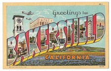 Greetings From Bakersfield California c1940's court, business district, hotel picture