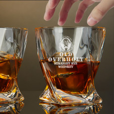 Custom Engraved Old Overholt Whiskey Glass – 10 oz Twisted Rocks Glass picture