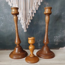 Vintage Wooden Candlestick Holders Wood Turned Early American Farmhouse Used 3 picture