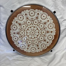 large rotating TRAY with fine crochet doily under glass wood and chrome 1930s 1L picture