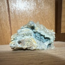 Gray Mineral Specimen Rock Display Specimen with Blue and White Crystals picture