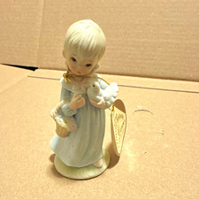 Enesco Christopher Collection Porcelain Angel Figurine White/Blue 1982 picture