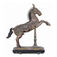 Antique Carved Indian Vahana Horse Sculpture, Polychrome, Rearing, 60