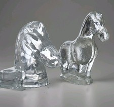 Vintage Biedermann Crystal Horse Head Votive Holder & Crackle Horse Set Taiwan picture