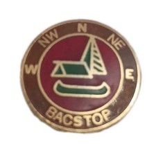 Vtg Boy Scouts Bacstop Tent Canoe Enamel Hat Lapel Pin Pinback picture