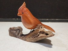 Vintage 1980 SIGNED Randy Whaley Hand Carved Cardinal on Driftwood Sculpture picture
