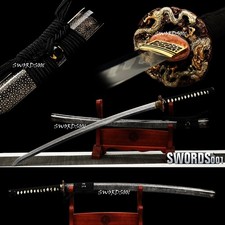 Top-level Hand Polished Clay Tempered Japanese Sword Rayskin Saya Brass Fittings picture