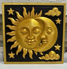 Sun and Moon Relief Wall Art 6” X 6” Celestial Antique  Style Plaque Home Decor picture