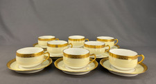 8 Haviland Limoges CHEVALIER Gold Encrusted Flat Cup & 11 Saucer Sets picture