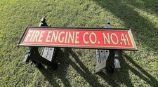 Vintage 60in Fire Engine Co No 41 Wood Firehouse Sign Framed Firefighter Decor picture