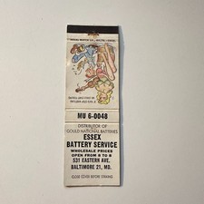 Essex Battery Service Eastern Ave Baltimore MD Vintage Matchbook Cover 5MB126-1 picture