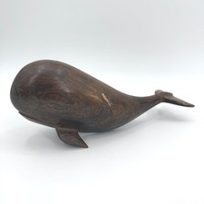 Vintage Mid Century Solid Iron Wood Carved Nautical Costal Decor Sperm Whale picture