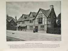 Shakespeare's House Stratford On Avon - Warwickshire - Antique Print 1894 picture