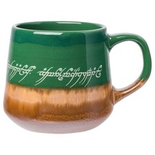 Lord of the Rings 14oz Elvish Text Pottery Mug Green Brown BPA Free Collectible picture