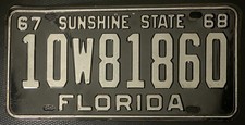 1967 1968 Florida License Plate BLACK Sunshine State Vintage Original picture
