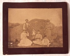 Antique 8x10 Family Photo Large Boulder Outdoor Portrait c1900 Victorian picture