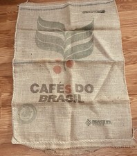 XL Coffee Roaster Burlap Sack Crafting Fabric Vtg Shabby Cottage Cafes Do Brasil picture