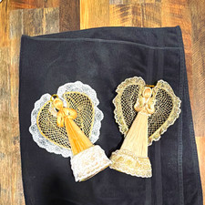 Set of 2 Lace Angel Christmas Ornaments Gold White Hanging Decorative Decor picture