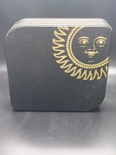 Vintage Celestial Sun Black And Gold Trapezoid Tin Embossed Textured picture