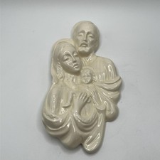 Vintage Zavoy Mold Ceramic Holy Family Wall Plaque Glossy White 8