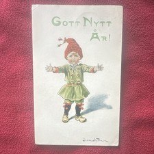 VTG Signed Jenny Nystrom Christmas Card 1919 Folk Outfit Gott Nytt Ar picture
