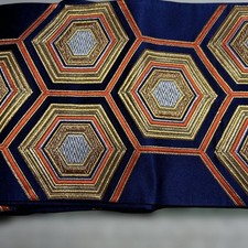 Vintage Navy Blue Hexagonal Geometric Obi with Gold Thread, Kimono Accessory picture