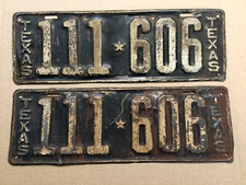VINTAGE 1923 1924 TEXAS LICENSE PLATE SET 111 606 ORIGINALS picture