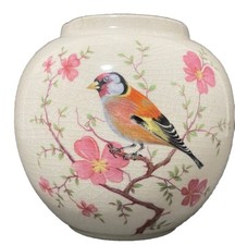 Vintage Arthur Wood Vase Ginger Jar Goldfinch Apple Blossoms  #5874 1960's picture