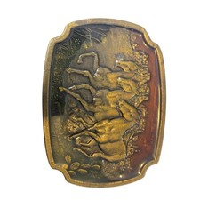 Vintage Baron Belt Buckle Gold Running Horses Western Cowboy Rodeo picture