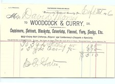 Vintage 1899 Woodcock & Curry Waterside PA Billhead picture