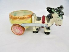 Vintage Ceramic Donkey pulling a Round Cart Planter Made in Japan picture